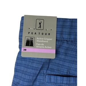 NWT‎ PGA Tour Men's 38 Blue Plaid Shorts Active Waistband Golf Casual Stretch